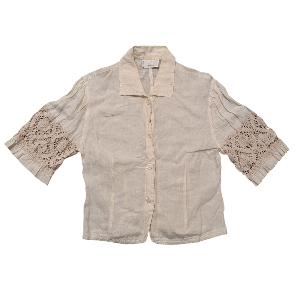 Cream Crochet Sleeve Linen Blouse S/M